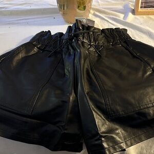 Elegant Black High Waist Leather Shorts